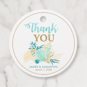 Beach Bridal Shower Aqua and Gold Favour Tags