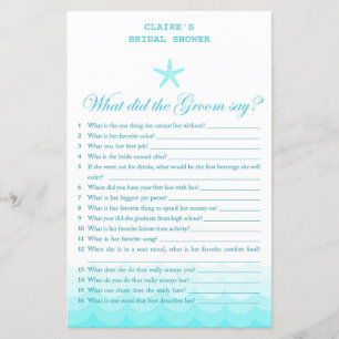 Beach Bridal Shower Game, Nautical, Mermaid