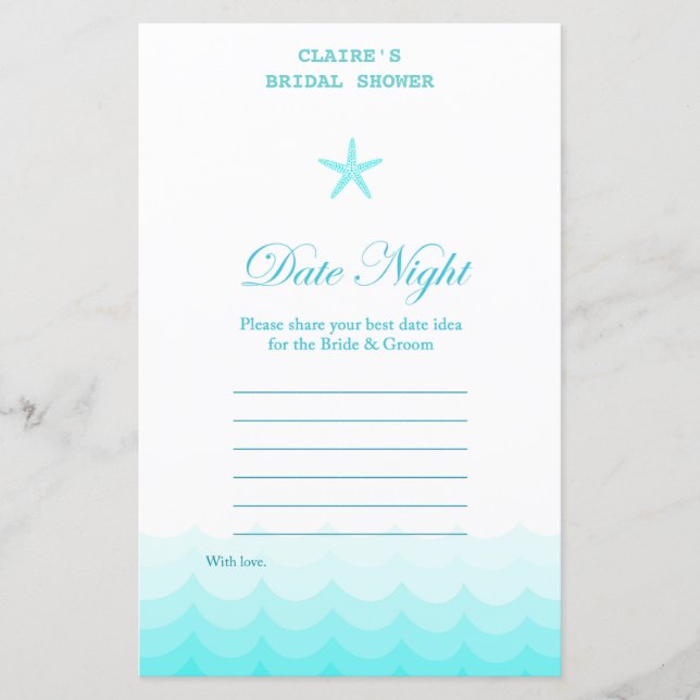 Beach Bridal Shower Game, Nautical, Mermaid (Front)