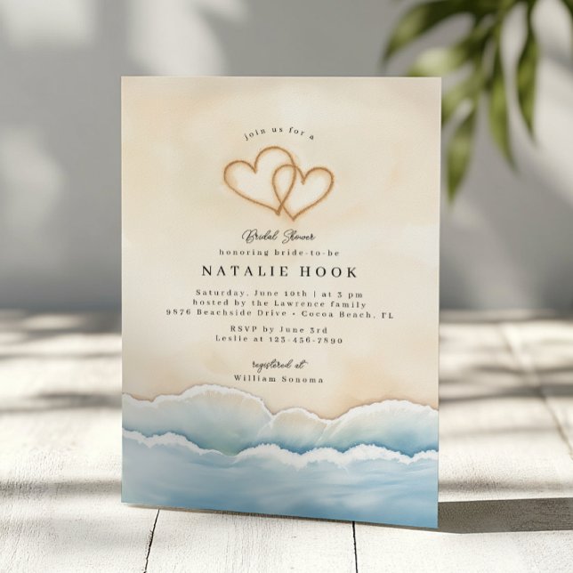 Beach Bridal Shower Invitation with Hearts (Summer Bridal Shower Invite)