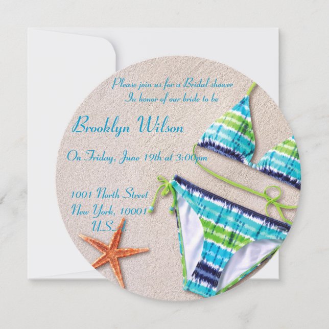 Beach Bridal Shower Invitations Blue Bikini (Front)