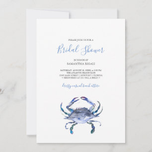 Beach Bridal Shower Invitations Watercolor Crab