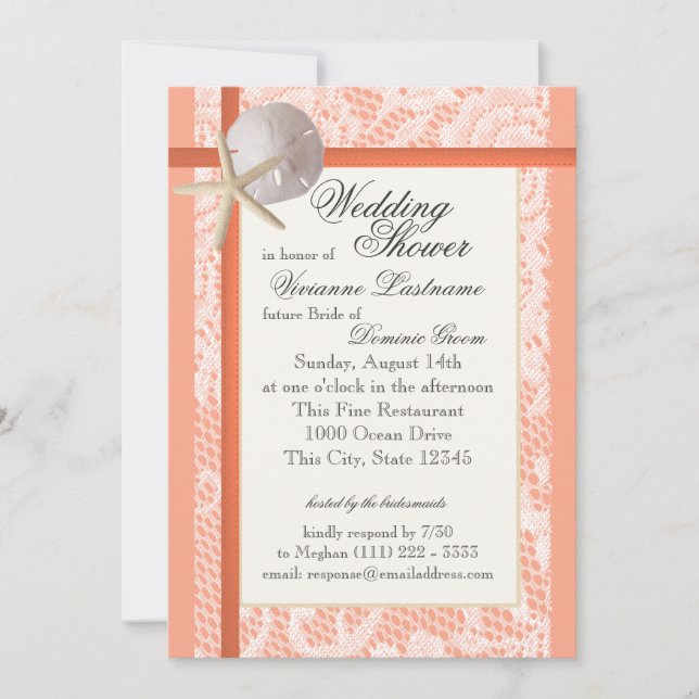 Beach Bridal Shower Light Coral Invitation (Front)