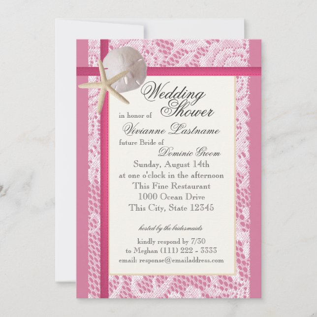 Beach Bridal Shower Pink Invitation (Front)