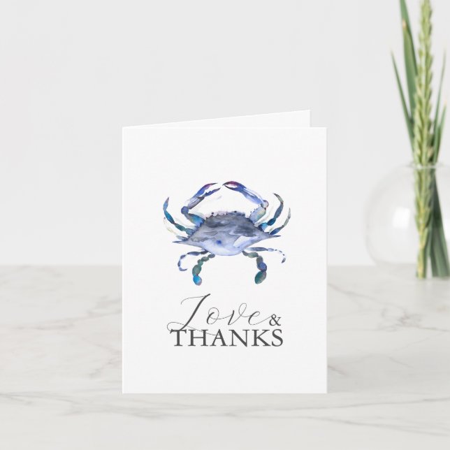 Beach Bridal Shower Theme Crab Thank You Cards (Front)