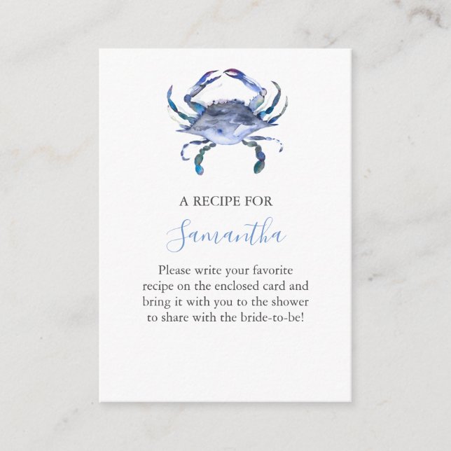 Beach Bridal Shower Theme Recipe For Bride Enclosure Card (Front)