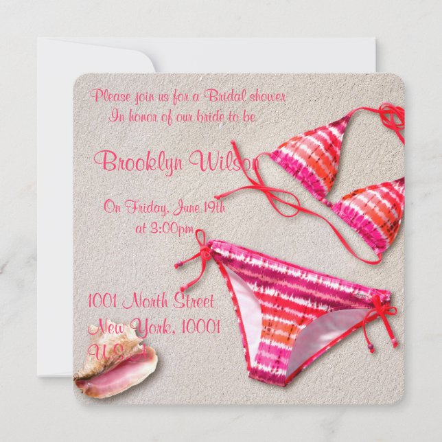 Beach Bridal Shower With Bikini Invitations  (Front)