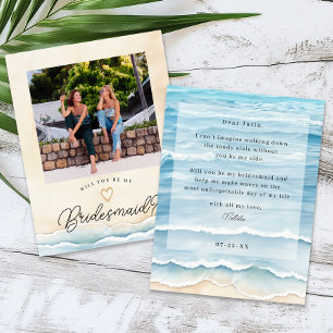 Beach Bridesmaid Proposal Card with Ocean Waves