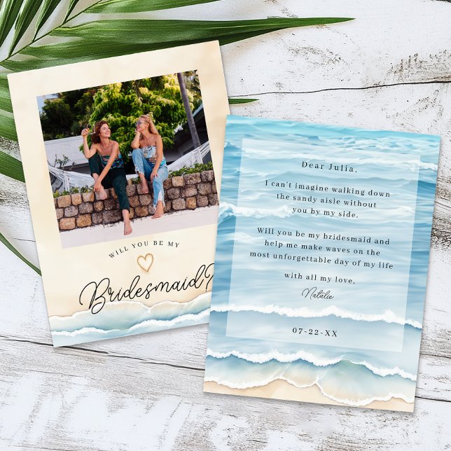 Beach Bridesmaid Proposal Card with Ocean Waves (Bridal Party Proposal Card)
