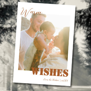 Beach Brown Warm Wishes Two Beach Family Photo Holiday Card