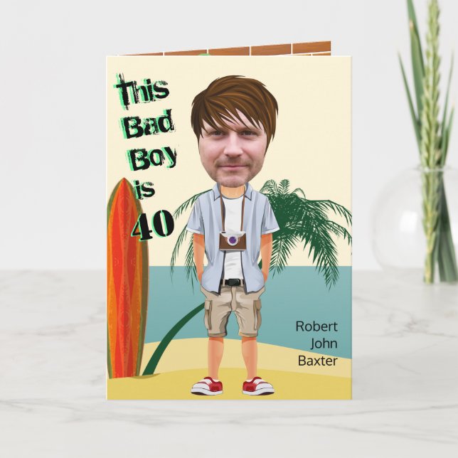 Beach Bum 40th 🌊😎 Mens Birthday Bad Boy Fun  Card (Front)