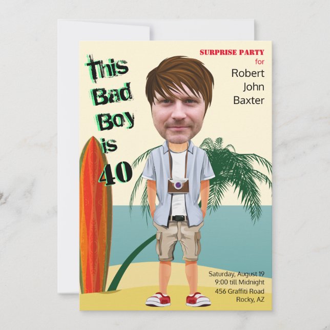 Beach Bum 40th 🌊😎 Mens Birthday Bad Boy Fun  Invitation (Front)