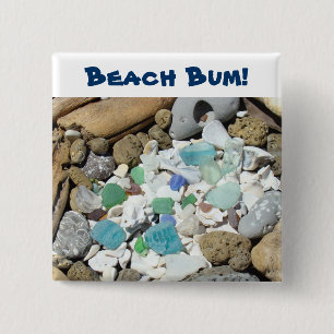 Beach Bum! buttons Blue Sea Glass Driftwood Fossil