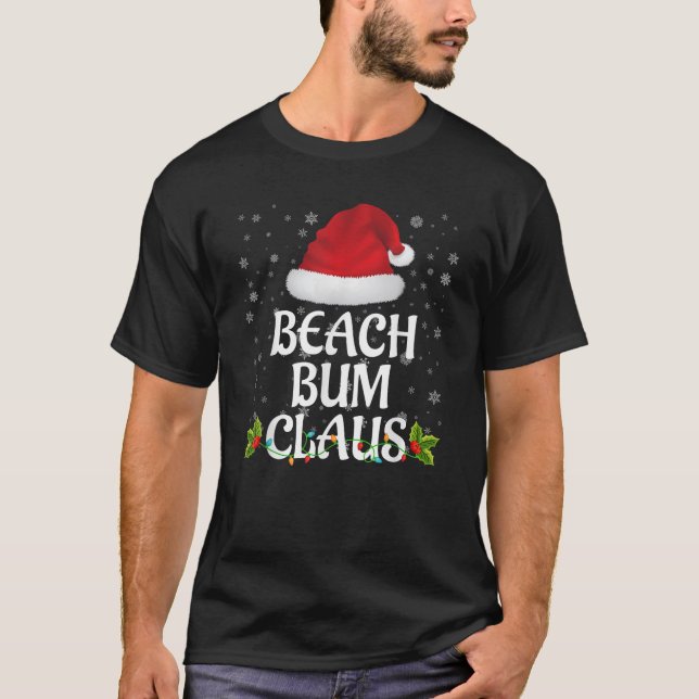 Beach Bum Claus Christmas Lights Pajama Family Mat T-Shirt (Front)