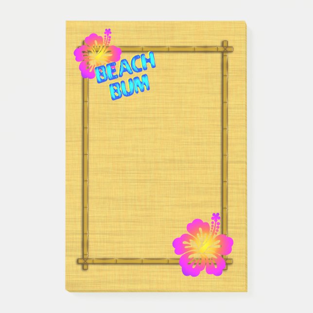 Beach Bum Hibiscus Flower Bamboo Frame Art Post it Post-it Notes (Front)