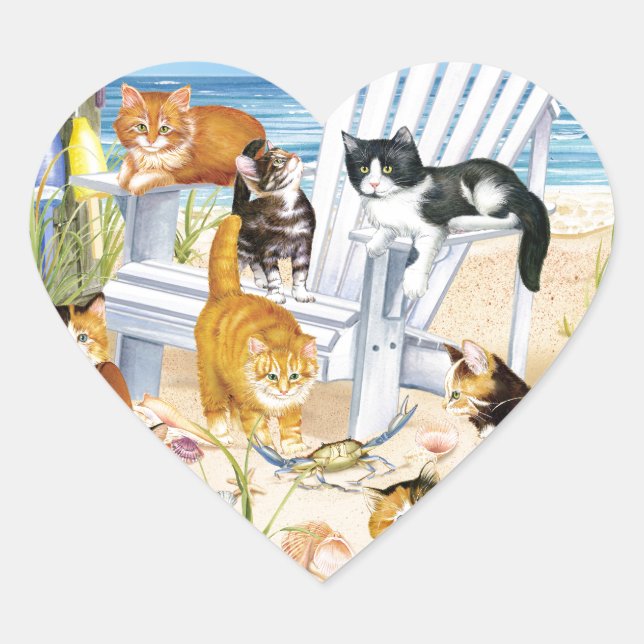 Beach Bum Kittens Heart Stickers (Front)