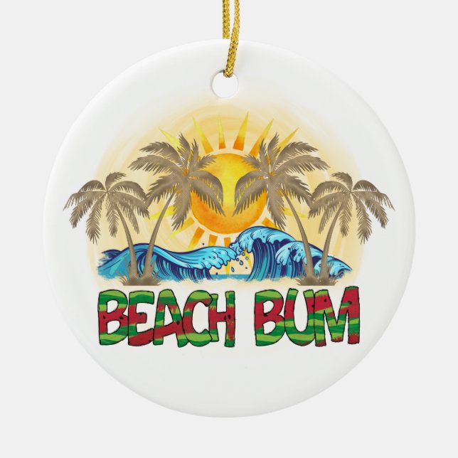 Beach Bum | Ocean Waves | Tropical Ceramic Tree Decoration (Front)