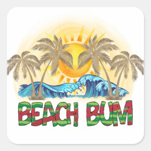 Beach Bum Ocean Waves Tropical Square Sticker