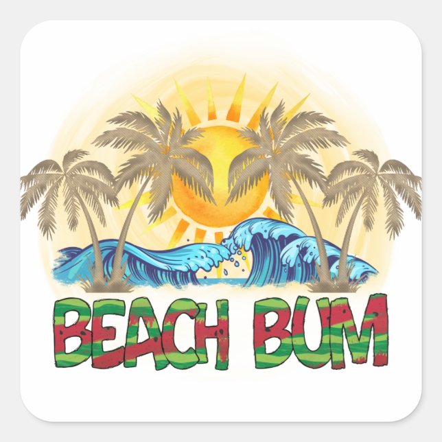 Beach Bum | Ocean Waves | Tropical Square Sticker (Front)