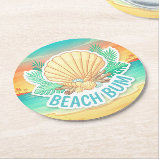 Beach Bum Round Paper Coaster