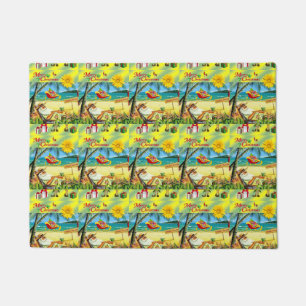 Beach Bum Santa Christmas Door Mat