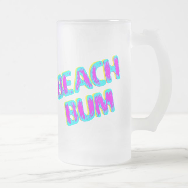 Beach Bum Saying Pink and Teal Frosted Glass Beer Mug (Right)