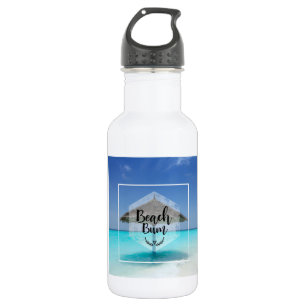 Beach Bum Typography - Umbrella on Tropical Beach 532 Ml Water Bottle