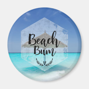 Beach Bum Typography - Umbrella on Tropical Beach Magnet
