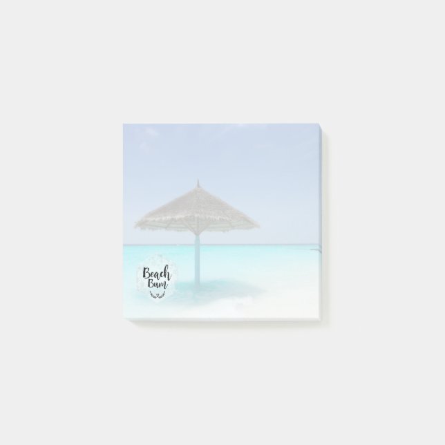 Beach Bum Typography - Umbrella on Tropical Beach Post-it Notes (Front)