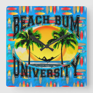 Beach Bum University Square Wall Clock