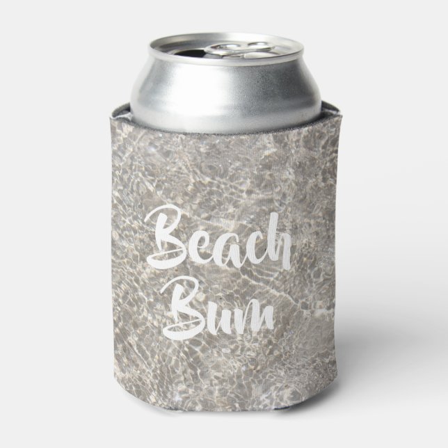 Beach bum water sand summer funny tan white can cooler (Can Front)