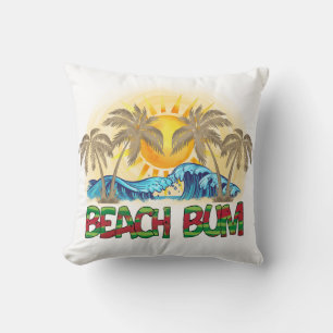 Beach Bum Watermelon, Ocean Waves & Tropical Sun Cushion