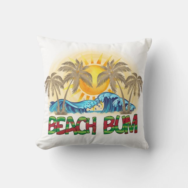 Beach Bum | Watermelon, Ocean Waves & Tropical Sun Cushion (Front)