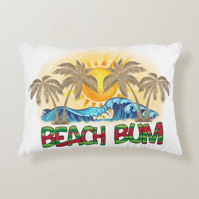 Beach Bum | Watermelon, Ocean Waves & Tropical Sun Decorative Cushion (Front)
