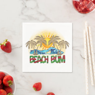 Beach Bum   Watermelon, Ocean Waves & Tropical Sun Napkin