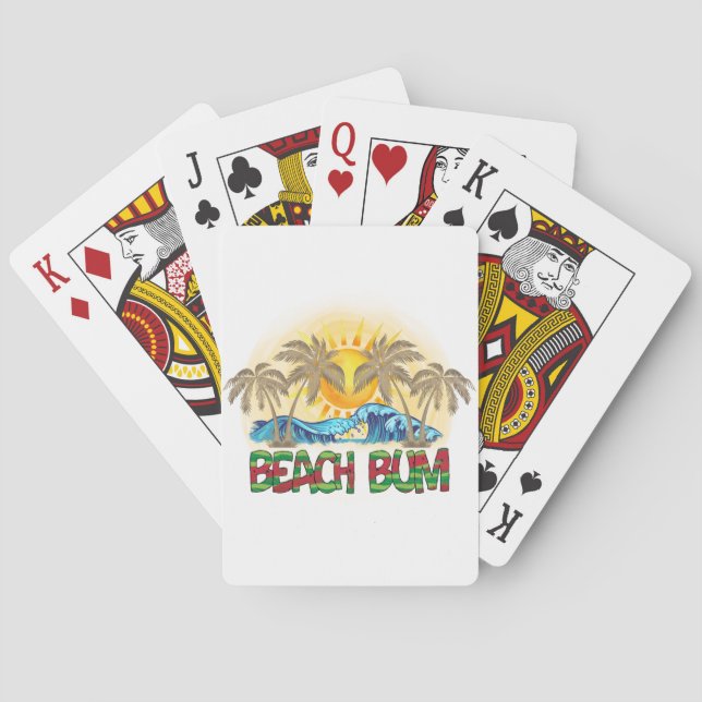 Beach Bum | Watermelon, Ocean Waves & Tropical Sun Playing Cards (Back)