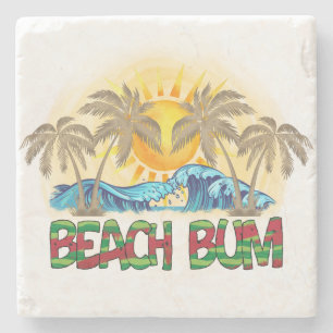 Beach Bum   Watermelon, Ocean Waves & Tropical Sun Stone Coaster