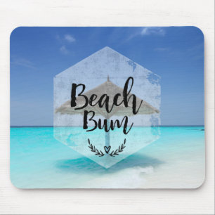 Beach Bum with Thatched Beach Umbrella Mouse Mat