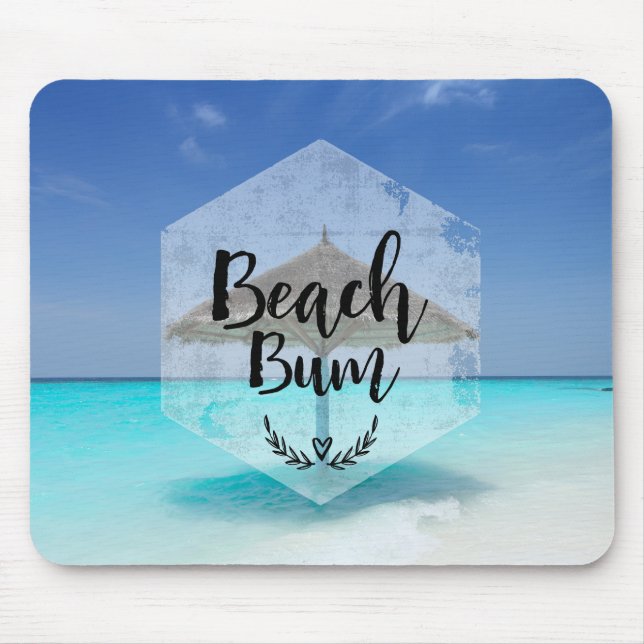 Beach Bum with Thatched Beach Umbrella Mouse Mat (Front)