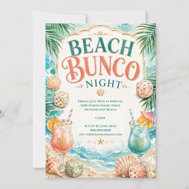 Beach Bunco Night Invitation (Front)