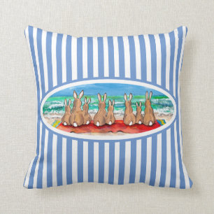 Beach Bunny Rabbit Vacation Blue Stripe Fun & Cute Cushion