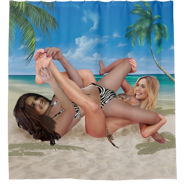 BEACH BUNNY'S TICKLE WRESTLING SHOWER CURTAIN (Front)