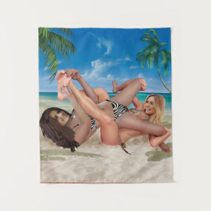 BEACH BUNNY'S TICKLE WRESTLING TAPESTRY