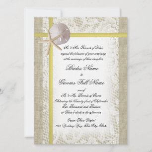 Beach Burlap and Lace Yellow Wedding Invitation