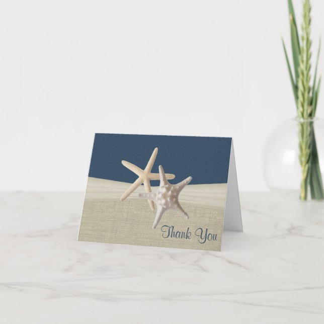 Beach Burlap and Starfish Thank You Card (Front)