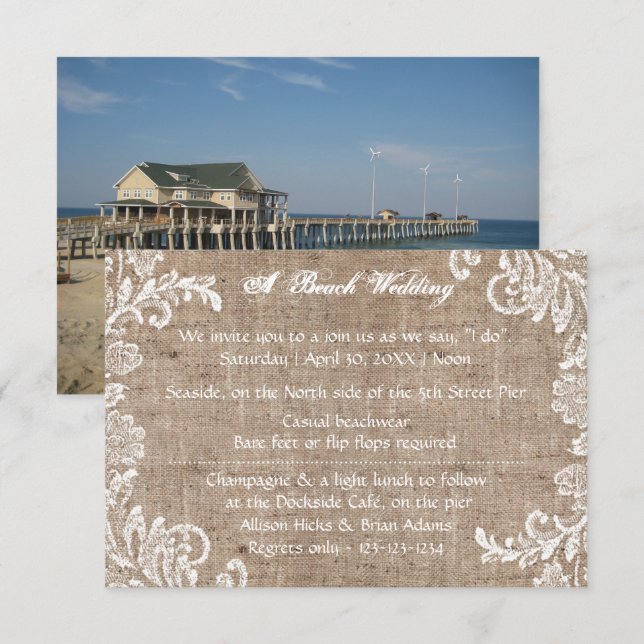 Beach Burlap & Lace - 3x5 Wedding Invitation (Front/Back)