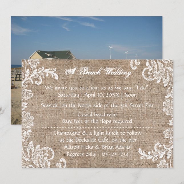 Beach Burlap & Lace - Wedding Invitation (Front/Back)