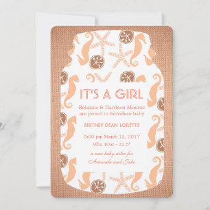 Beach Burlap Mason Jar Baby Announcement