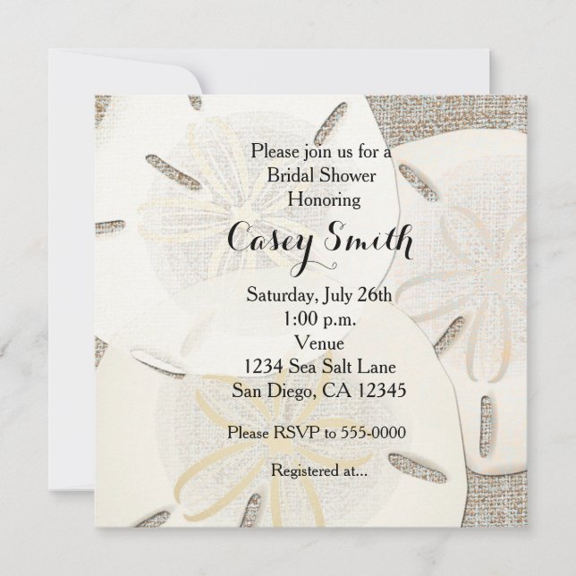 Beach Burlap Sand Dollar Bridal Shower Invitation (Front)
