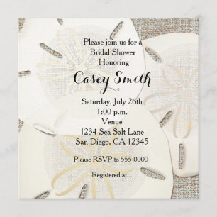 Beach Burlap Sand Dollar Bridal Shower Invitation